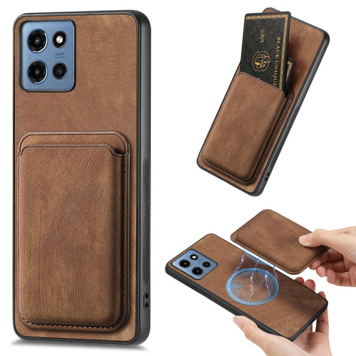 Moto G 2025 Retro Leather Card Bag Magnetic Phone Case - Brown